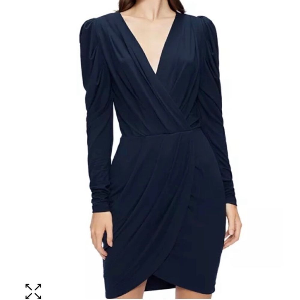 Ted baker London elvasi wrap front jersey dress blue puff sleeve drapey new 6us